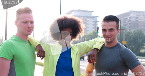 Image of Portrait of multiethnic group of young people on the jogging