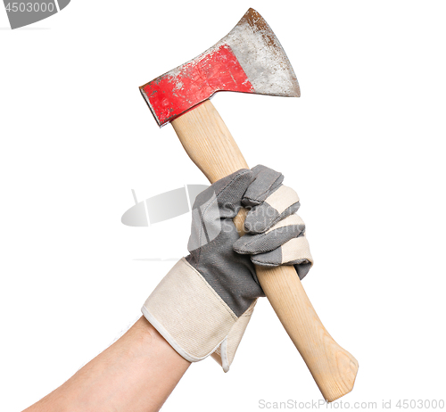 Image of Worker hand with Ax