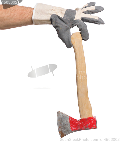 Image of Worker hand with Ax