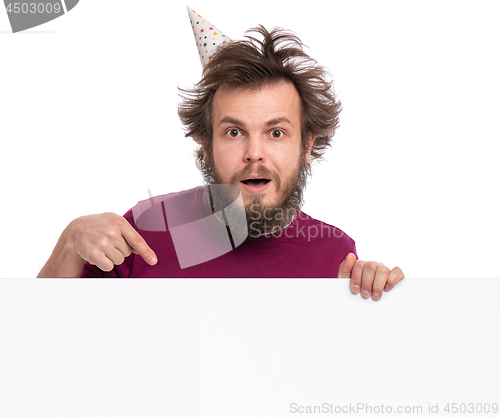 Image of Crazy man with blank signboard