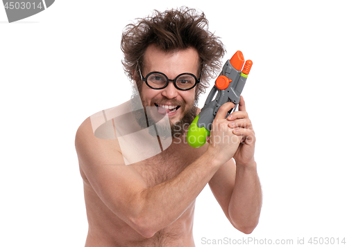 Image of Crazy bearded man - beach concept