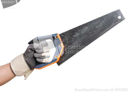 Image of Worker hand with Saw