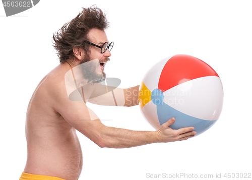 Image of Crazy bearded man - beach concept