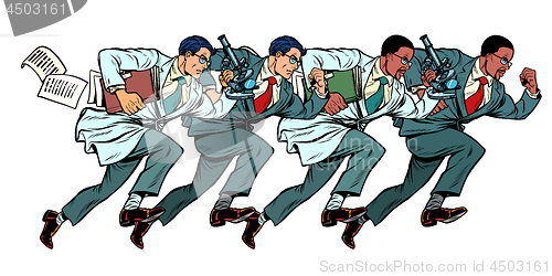 Image of Caucasian and African scientists. Research science concept