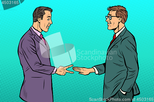 Image of businessmen game rock paper scissors