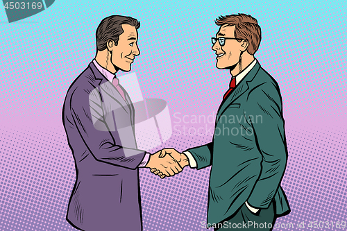 Image of caucasian businessmen men handshake