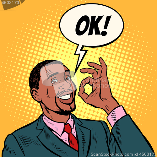 Image of OK african man businessman. hand gesture okay. success good