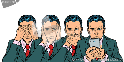 Image of Not see say look, smartphone communication concept isolate on white background