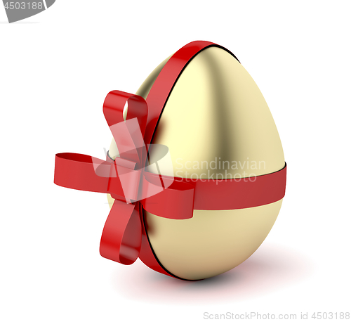 Image of Gold egg with red ribbon
