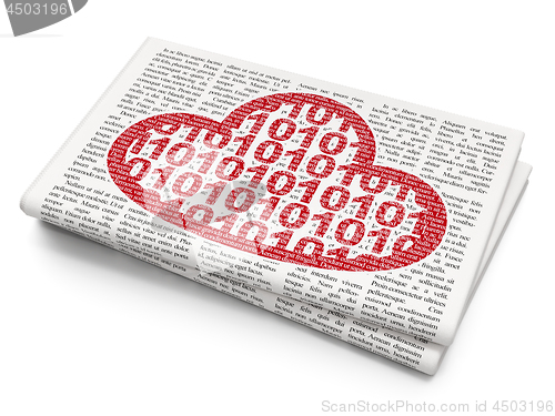 Image of Cloud computing concept: Cloud With Code on Newspaper background