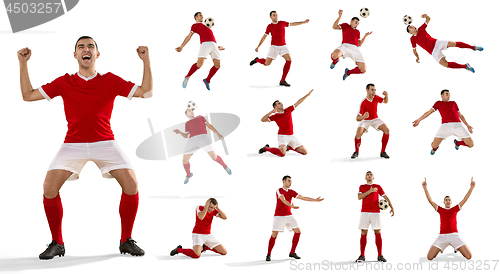 Image of Professional football soccer player with ball isolated white background