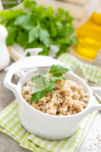 Image of Barley porridge on white background