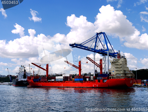 Image of Cargo Ships in Port.