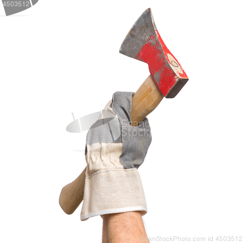 Image of Worker hand with Ax