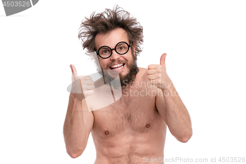 Image of Crazy bearded man emotions and signs