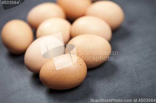 Image of Farm fresh organic chicken eggs closeup.