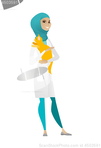 Image of Veterinarian with cat in hands vector illustration