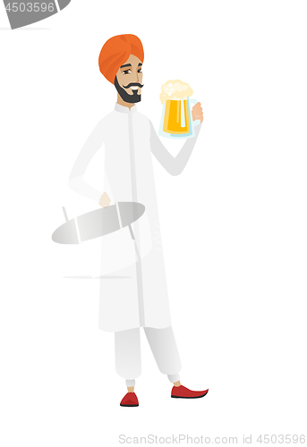 Image of Cheerful hindu farmer drinking beer.