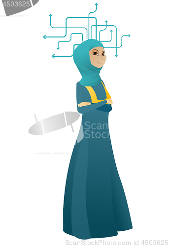 Image of Young muslim business woman thinking.