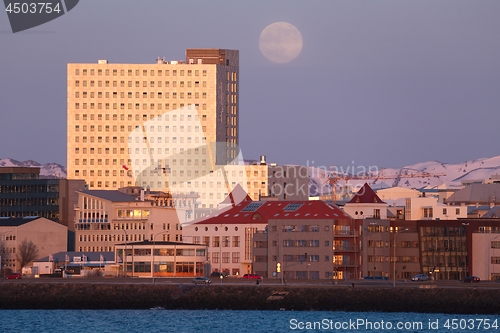 Image of Fosshotel Reykjavik Iceland in sunset