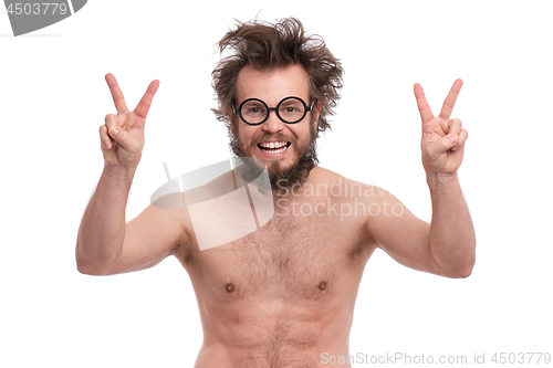 Image of Crazy bearded man emotions and signs