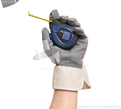 Image of Worker hand with Tape-measure