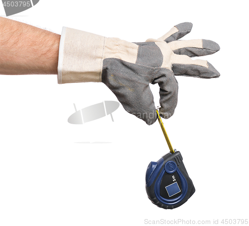 Image of Worker hand with Tape-measure