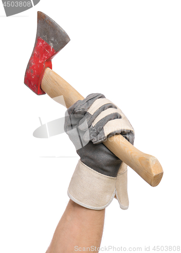 Image of Worker hand with Ax