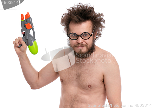 Image of Crazy bearded man - beach concept