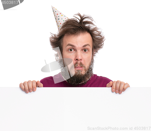 Image of Crazy man with blank signboard