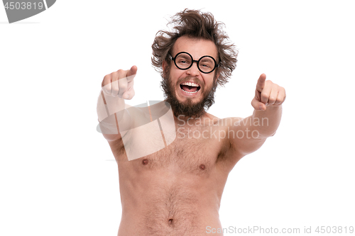 Image of Crazy bearded man emotions and signs