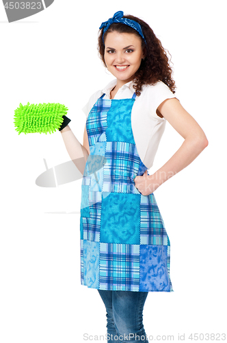 Image of Young housewife on white