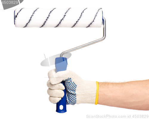 Image of Hand with glove and paint roller