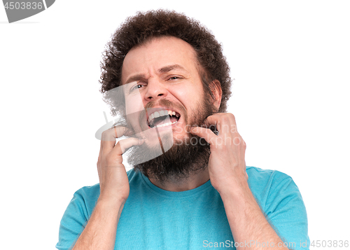 Image of Crazy bearded man emotions and signs