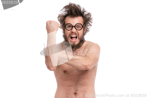 Image of Crazy bearded man emotions and signs