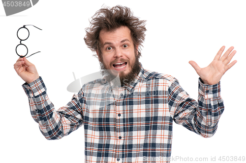 Image of Crazy bearded man emotions and signs