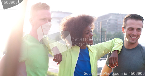 Image of Portrait of multiethnic group of young people on the jogging