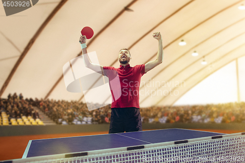Image of The table tennis player celebrating victory