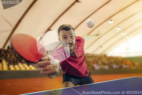 Image of The table tennis player serving