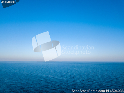 Image of Natural scenery of blue sea or ocean with blue clear sky. Aerial view from drone. Seascape background, copy space.