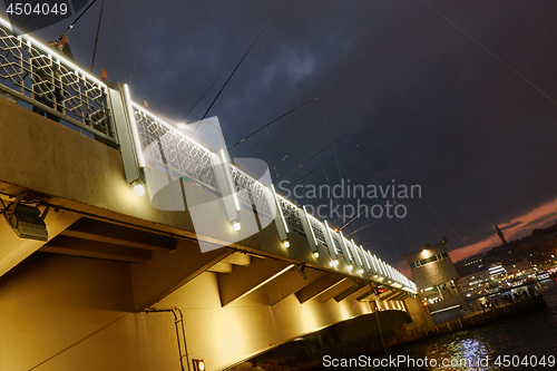 Image of panoramic view of the bridge at night Turkey Istanbul