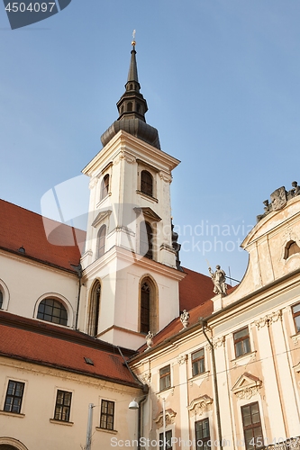 Image of Church tower in a town