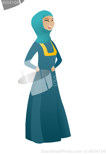 Image of Young muslim business woman laughing.