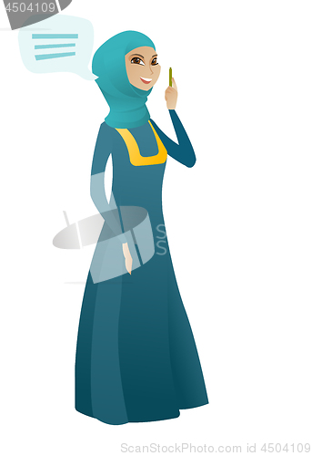 Image of Young muslim business woman with speech bubble.
