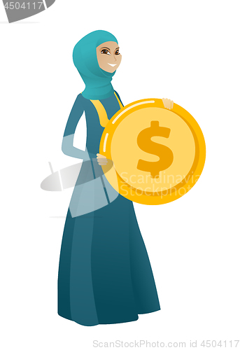 Image of Successful business woman with dollar coin.