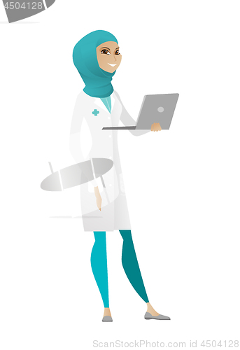Image of Doctor using laptop vector illustration.