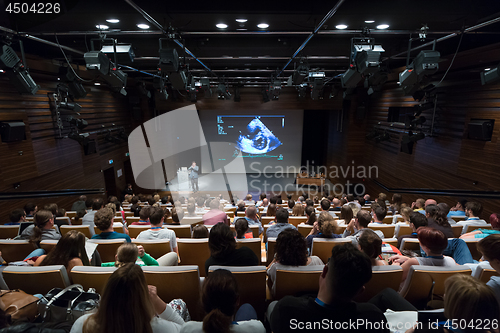 Image of Medical expert giving a talk on diagnostics in medicine on 12th Winfocus world congress on 8th of September, 2016 in Ljubljana, Slovenia.