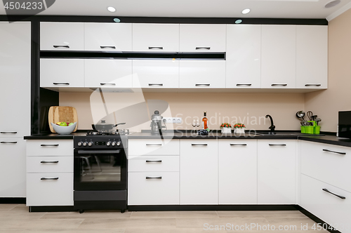 Image of Modern black and white kitchen