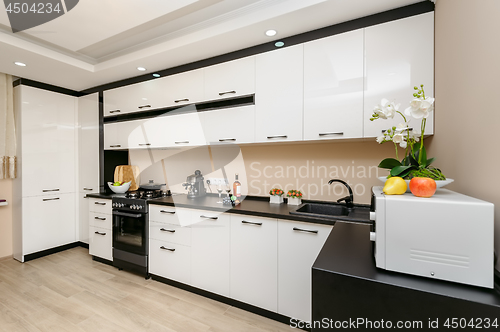 Image of Modern black and white kitchen