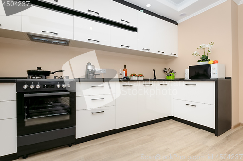 Image of Modern black and white kitchen